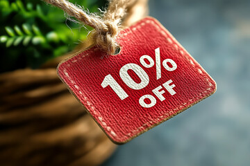 Classic discount tag 10 percent off. Sale campaign, representing promotional marketing, seasonal offers, retail advertising, shopping sale banner, digital commerce. Sales, holiday promotion concept.
