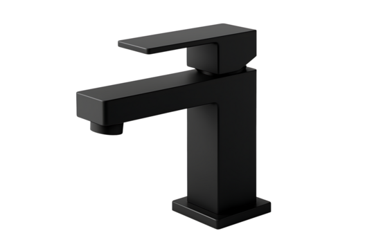Modern matte black faucet isolated on transparent background