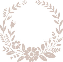 Simple Round Floral Frame in Autumn Brown Color, Symmetrical Leaf and Petal Wreath Border, Elegant Decorative Monogram Template Vector Illustration.