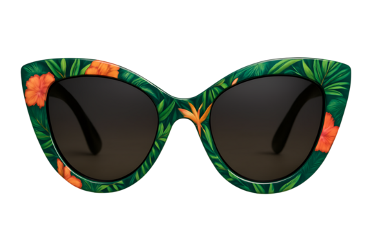 Tropical floral sunglasses isolated on transparent background