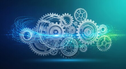 An artistic depiction of interconnected gears, symbolizing technology, innovation, and complex systems working together.