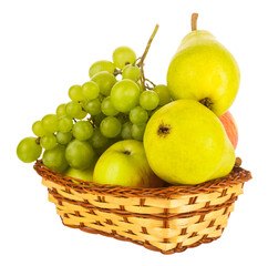 Apples, pears and grapes isolated on white background.