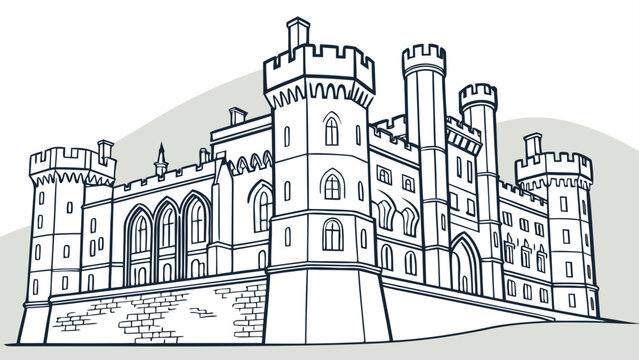 Arundel Castle &ndash; Elegant Line Art, Clean British Landmark Illustration, Modern Minimal UK Architecture Vector Design