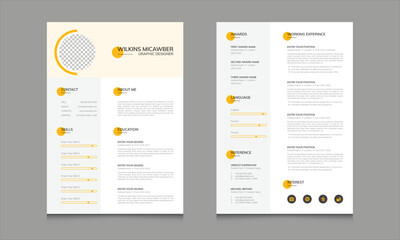 2 Page Yellow Simple and Clean Resume Layout