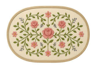 Elegant floral embroidery mat isolated on transparent background