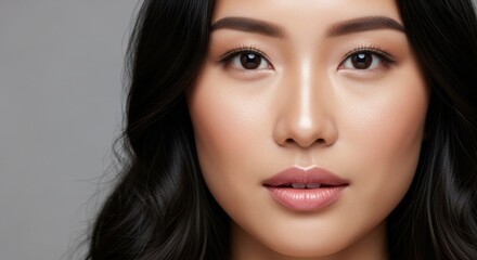 Obraz premium Close-up portrait of an elegant young Asian woman with flawless skin and natural makeup