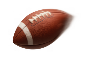 American football spinning through air, motion blur showing speed and action, isolated on transparent background