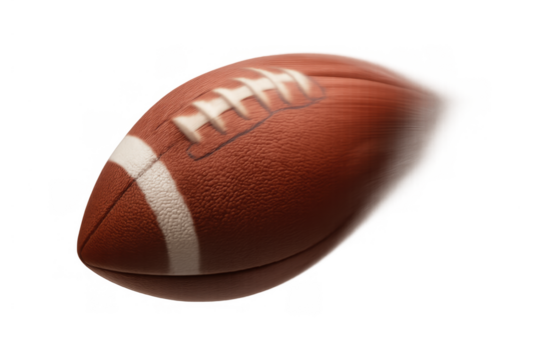 American football spinning through air, motion blur showing speed and action, isolated on transparent background