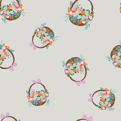 Easter Vector Patterns Spring Baskets Eggs Floral Wreath Flowers Seamless Designs