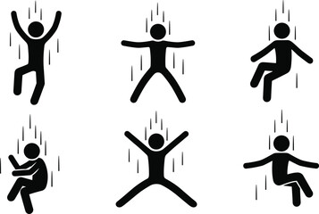 Freefall body position silhouette set with motion lines, depicting skydiving postures for control, descent, and aerial dynamics illustration.