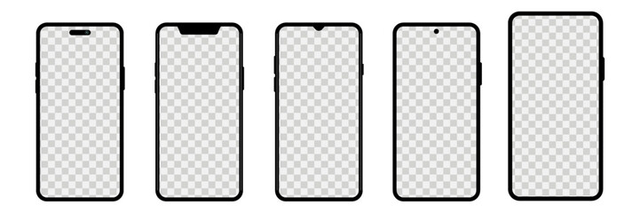 Realistic smartphone mockup set. Smartphone screen mockup collection vector with blank screen isolated on white background