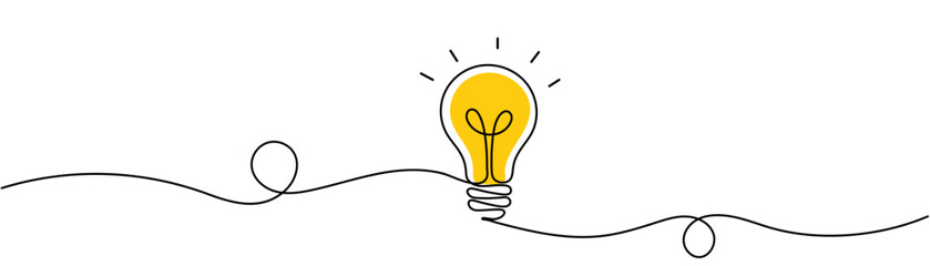 Continuous one line drawing of Light bulb symbol isolated on white background outline art illustration Editable stroke © Vasyl Yurlov