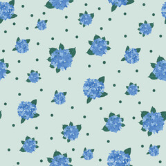 Coastal Hydrangea Pattern Collection Blue Florals Stripes Gingham Seamless Vector Set