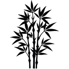 Bamboo plant stem with leaves silhouette vector illustration isolated on white