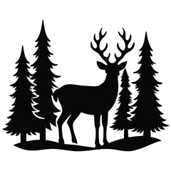 Deer silhouette with antlers in forest scene nature wildlife animal concept