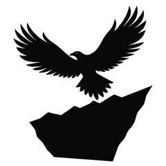 Silhouette eagle flying over mountain peak nature wildlife animal vector design
