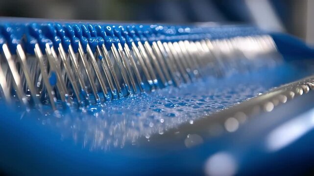 Closeup of electrostatic spray painting on a plastic chair component showcasing precise paint distribution and minimal overspray for professional coating results.