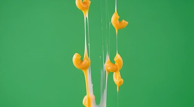 Mac and Cheese falling on green screen 