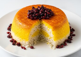Persian Tahdig Rice With Saffron and Barberries &ndash; Traditional Dish Close-Up