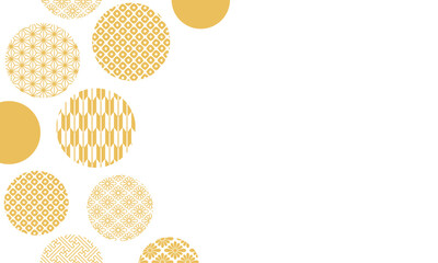 和柄の文様をあしらった金の円が並ぶ上品で美しい和風パターン背景