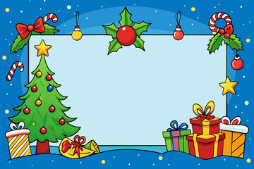 Whimsical christmas scene with festive decorations and a blank space for your holiday messages