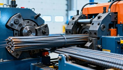 Medium shot focusing on fast setup and changeover of automated rebar bending equipment for efficient workflow