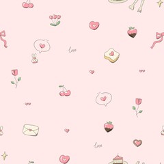 Romantic Love-Themed Seamless Pattern on Pink Background