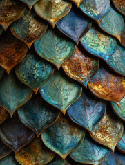 Fototapeta premium Iridescent fish scale-inspired mosaics with vibrant metallic hues and intricate textures