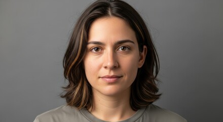 Obraz premium Portrait of a confident young woman with natural features and