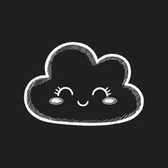 Cute smiling cloud character illustration on black background  