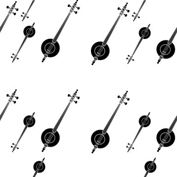 Rebab Bowed String Seamless Pattern. Traditional Arabic Indonesian Vector