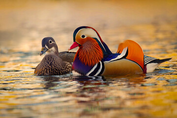 A colourful male mandarin duck. (Aix galericulata)