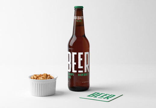 Beer Bottle and Peanuts Mockup