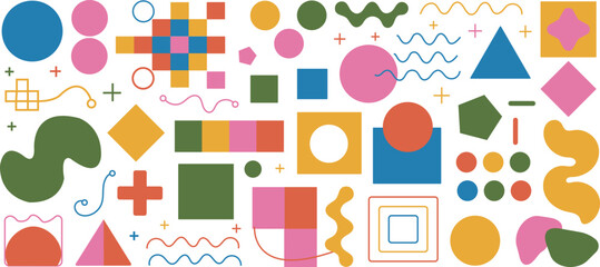 Abstract shapes and geometric figures on transparent backdrop