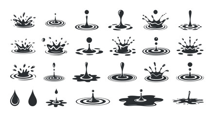Set of water splash shapes on transparent backdrop