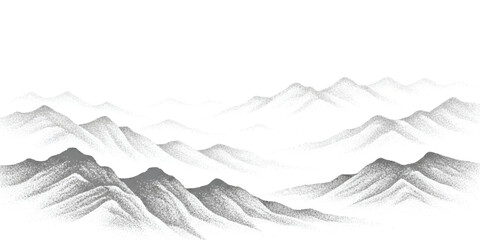 Traditional east asian ink wash painting of misty mountain ranges landscape