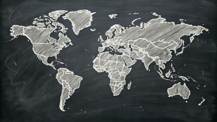 World map sketched on a blackboard ready for a global strategy presentation or a geography lesson, inspiring travel, education, and connection