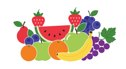 A colorful assortment of fresh fruits including berries melons and bananas