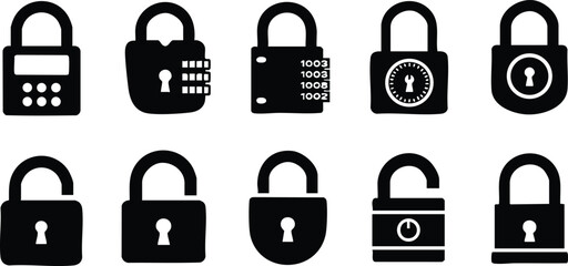 Various padlock icons representing security and protection in vector design for digital graphics and illustrations 