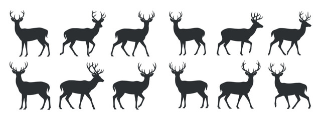 Collection of Deer Silhouettes on Transparent Background
