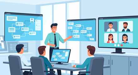 Professionals Collaborate During Virtual Meeting About Organizational Chart
