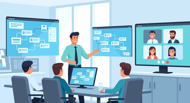 Professionals Collaborate During Virtual Meeting About Organizational Chart