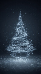 A glowing Christmas tree rotates softly at the center while snowflakes and sparkling stars fall through the scene, creating a magical holiday atmosphere for Christmas or New Year backgrounds.
