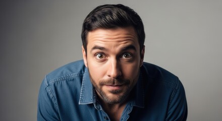 Obraz premium Expressive close-up portrait of a curious man with engaging facial