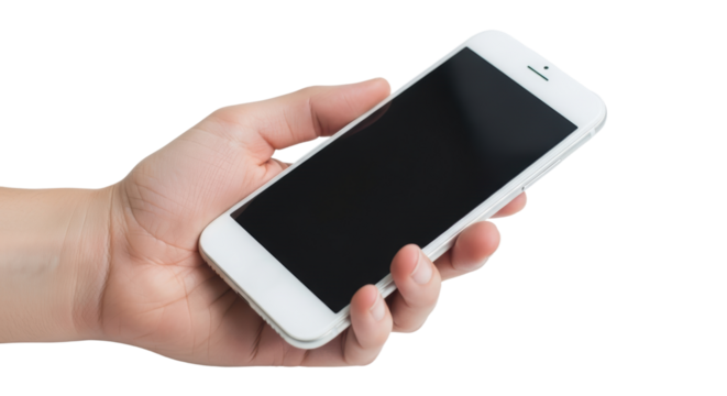 Hand holding smartphone with blank screen for apps and websites mockup