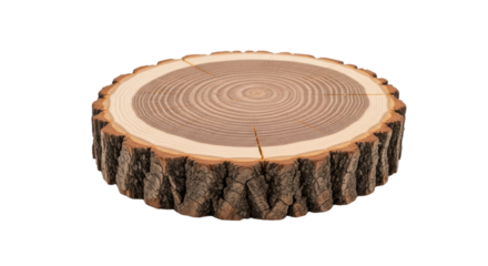 Smooth wooden tree slice with natural bark and visible growth rings