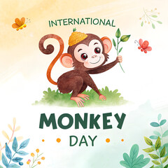 Playful Monkeys Celebrating International Monkey Day, Wildlife Monkeys in Natural Habitat, Cute Baby Monkey Portrait, Jungle Monkey Exploring Trees, Curious Monkey Close-Up