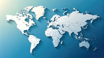 Stunning world map on blue backdrop, perfect for global business and international projects, showing continents, countries, and geographic borders