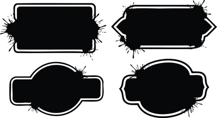 Decorative black splash labels in various shapes for creative design projects and branding purposes 