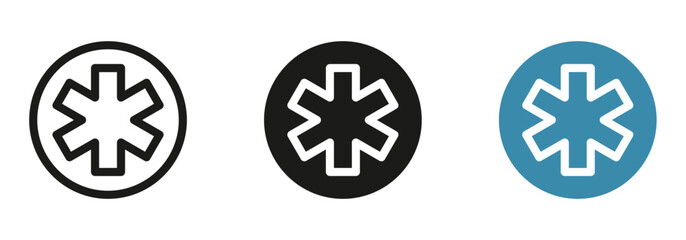 Medical emergency star of life symbol in black, white, and blue ready for your designs promoting health, wellness, and urgent care needs.